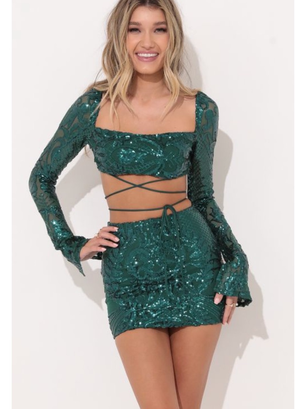 Lucy in the Sky Emerald Sequin Mini Skirt